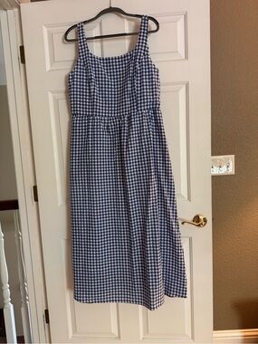 Blue Gingham Sleeveless Midi Dress